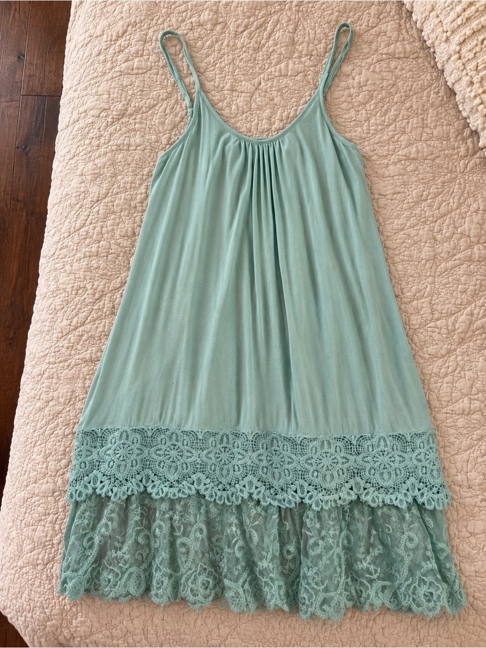 Light Sage Lace-Trim Slip Dress, Beach Cover-Up